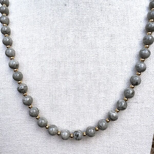 Vintage Monet Necklace Faux Marble Beaded Gray Gold Strand 27” Classic Elegance